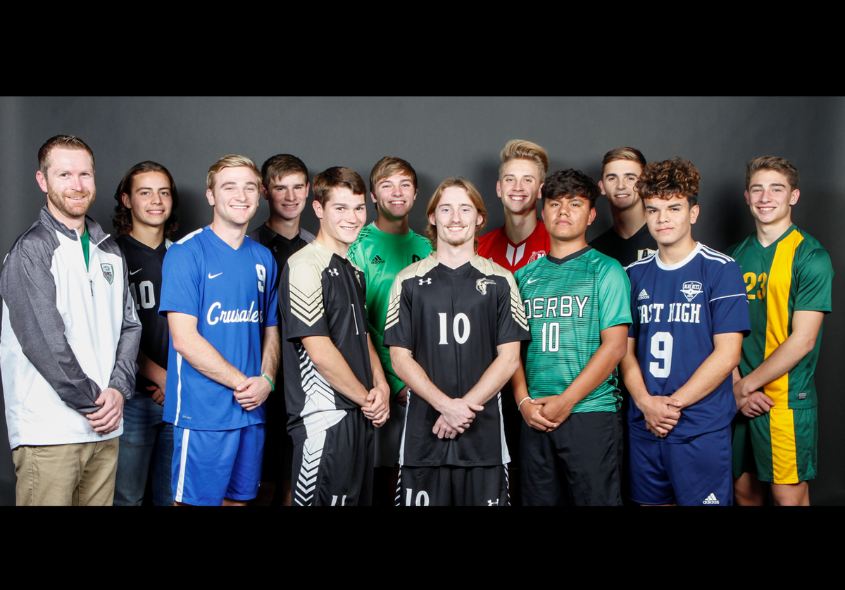 All-Metro Soccer. From left: Paul Burke, Ethan Doud, Jack Barrier, Cole Thompson, Bryce Bowman, Braeden Huslig, Andrew Bliss, Nick Dominick, Francisco Vielma, Max Wurth, Evan Quezada, Carson Lee.