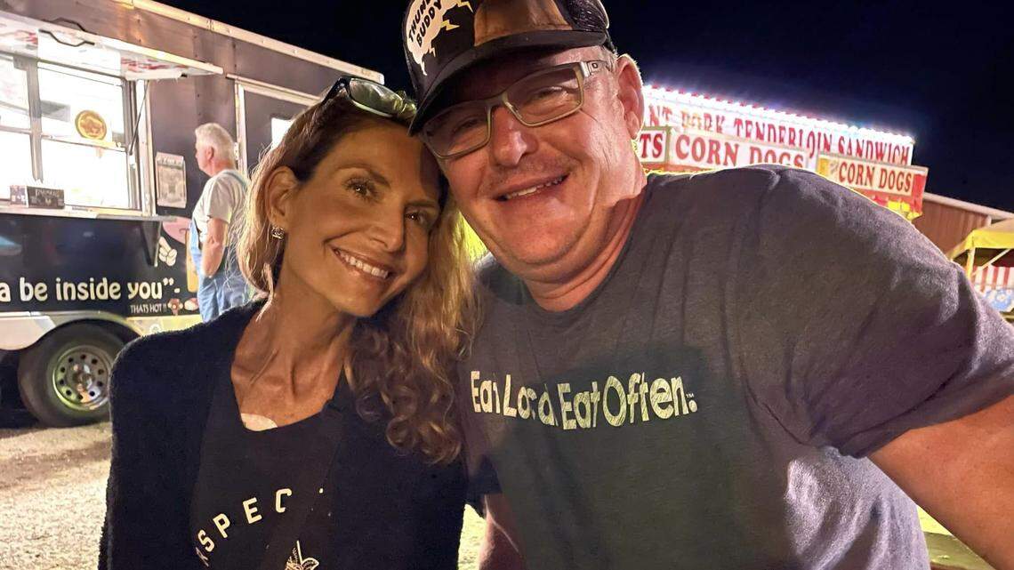 This is one of more than a couple dozen photos from the Walnut Valley Festival that Angela Razook Wright posted to her Facebook page on Sept. 17. Wright, who died Monday, is pictured with her husband, Don Wright. She noted in her post that she’d missed only one of the bluegrass festivals in 21 years.