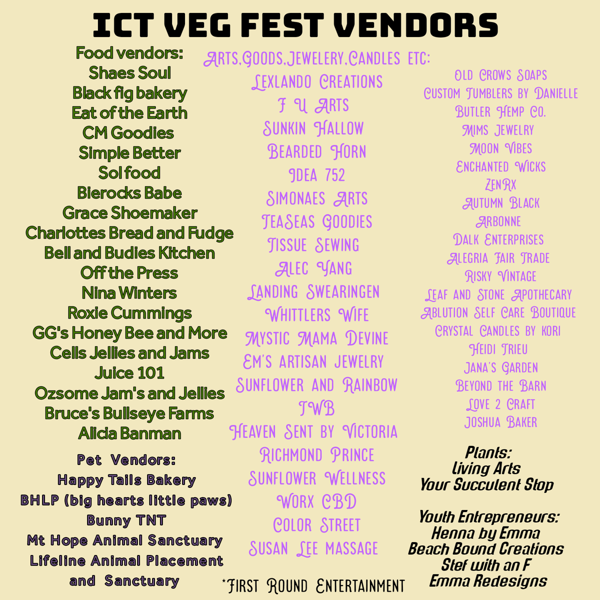 The list of vendors for Sunday’s ICT Veg Fest