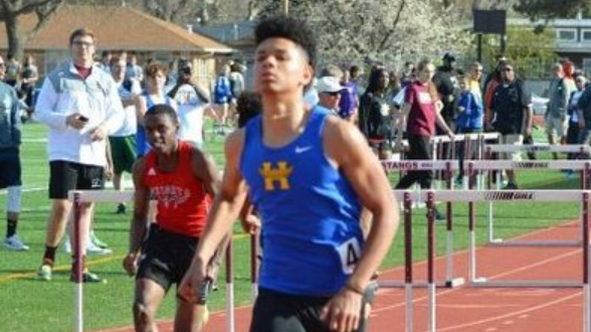 Hutchinson sophomore Tayezhan Crough won the 100- and 300-meter hurdles at the 2018 Kansas high school track and field state championships.