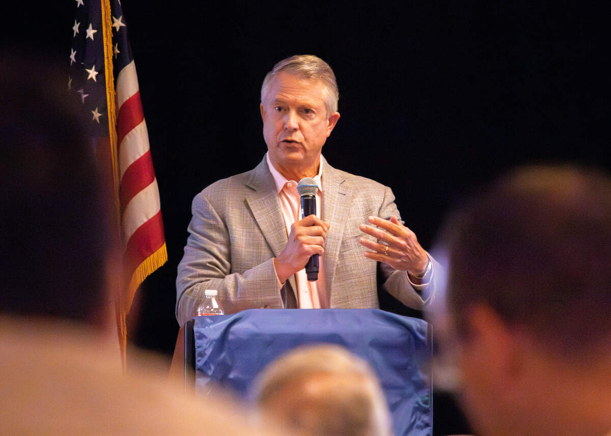 Kansas Sen. Roger Marshall addresses the audience during the Wichita Regional Chamber of Commerce's federal issue forum on Aug. 26.