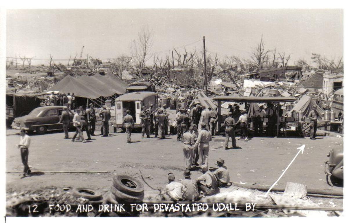 Damage caused by the tornado that struck Udall, Kansas in 1955.