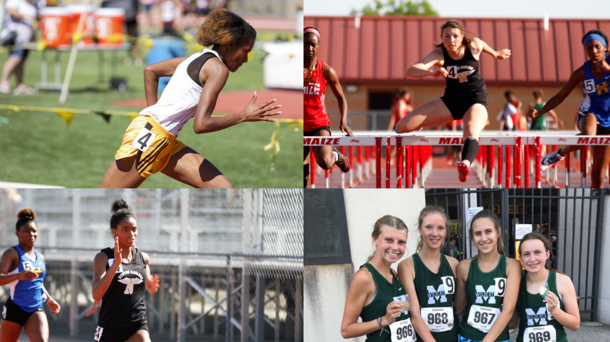 Southeast’s Christal Mosely (top left), Newton’s Maggie Remsberg (top right) and Kalli Anderson (bottom left), and Mulvane’s 4x800-meter relay team (bottom right) were selected to the 2018 All-Metro Girls Track and Field team.