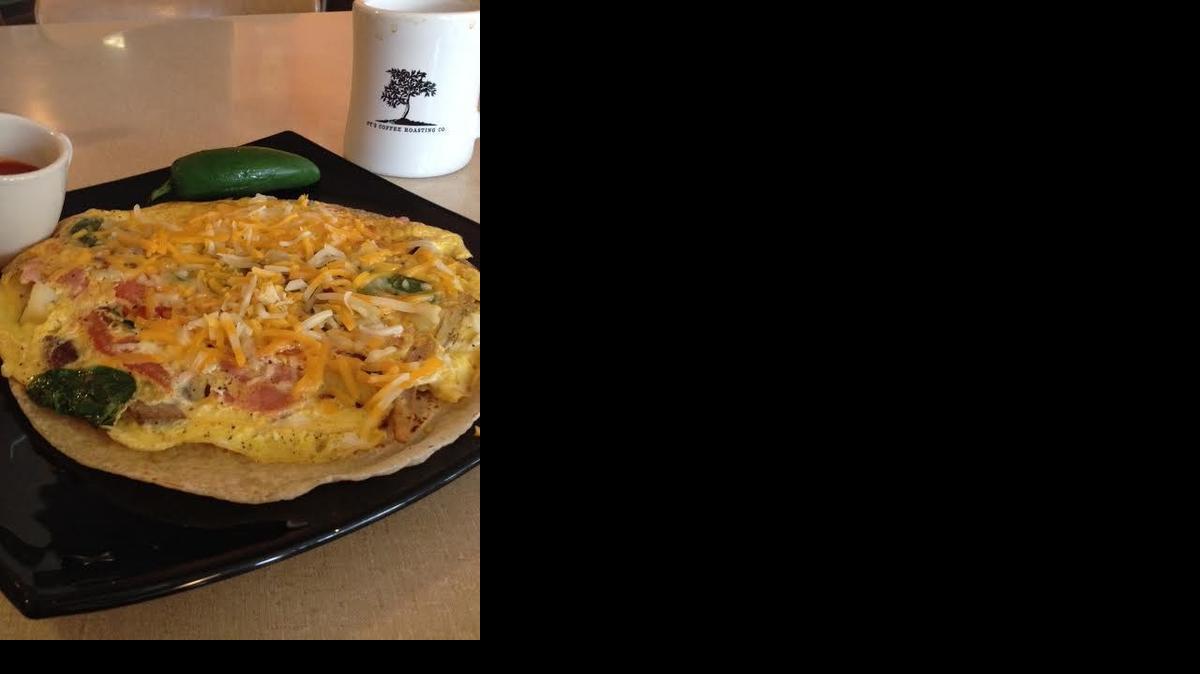 The open-faced omelet breakfast burrito at R Coffee House.

