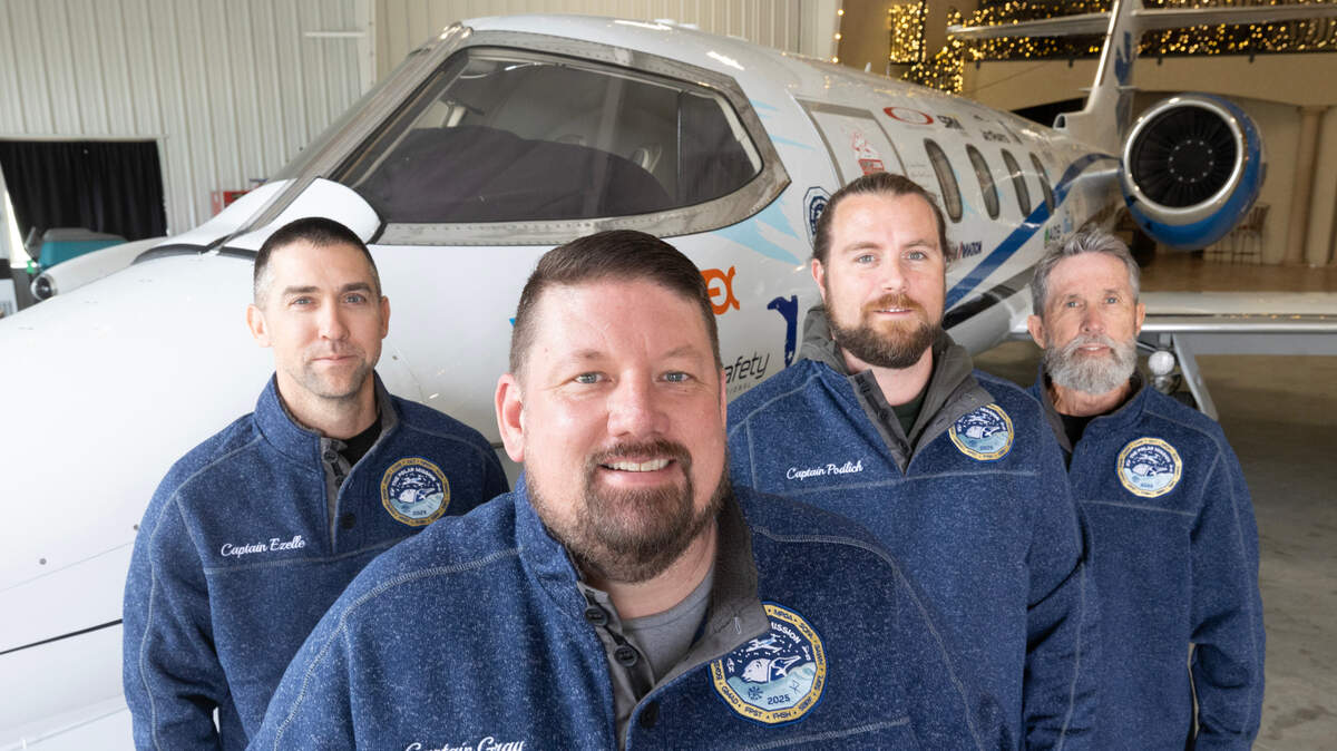 From left: Kirby Ezelle, Bart Gray, Josh Podlich and John Bone are the crew of the Pole to Pole Learjet mission.