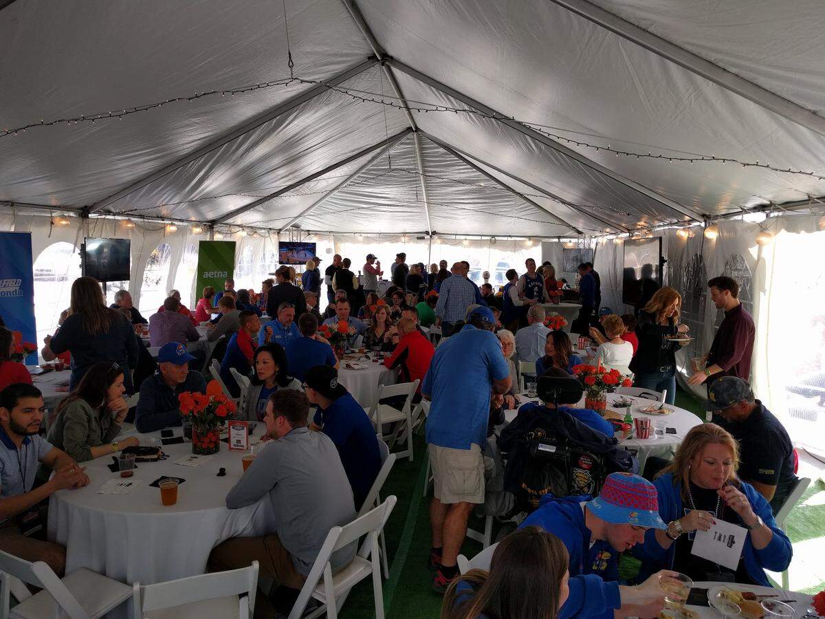 Inside one of the Party Out Front VIP tents during the 2018 NCAA Tournament.