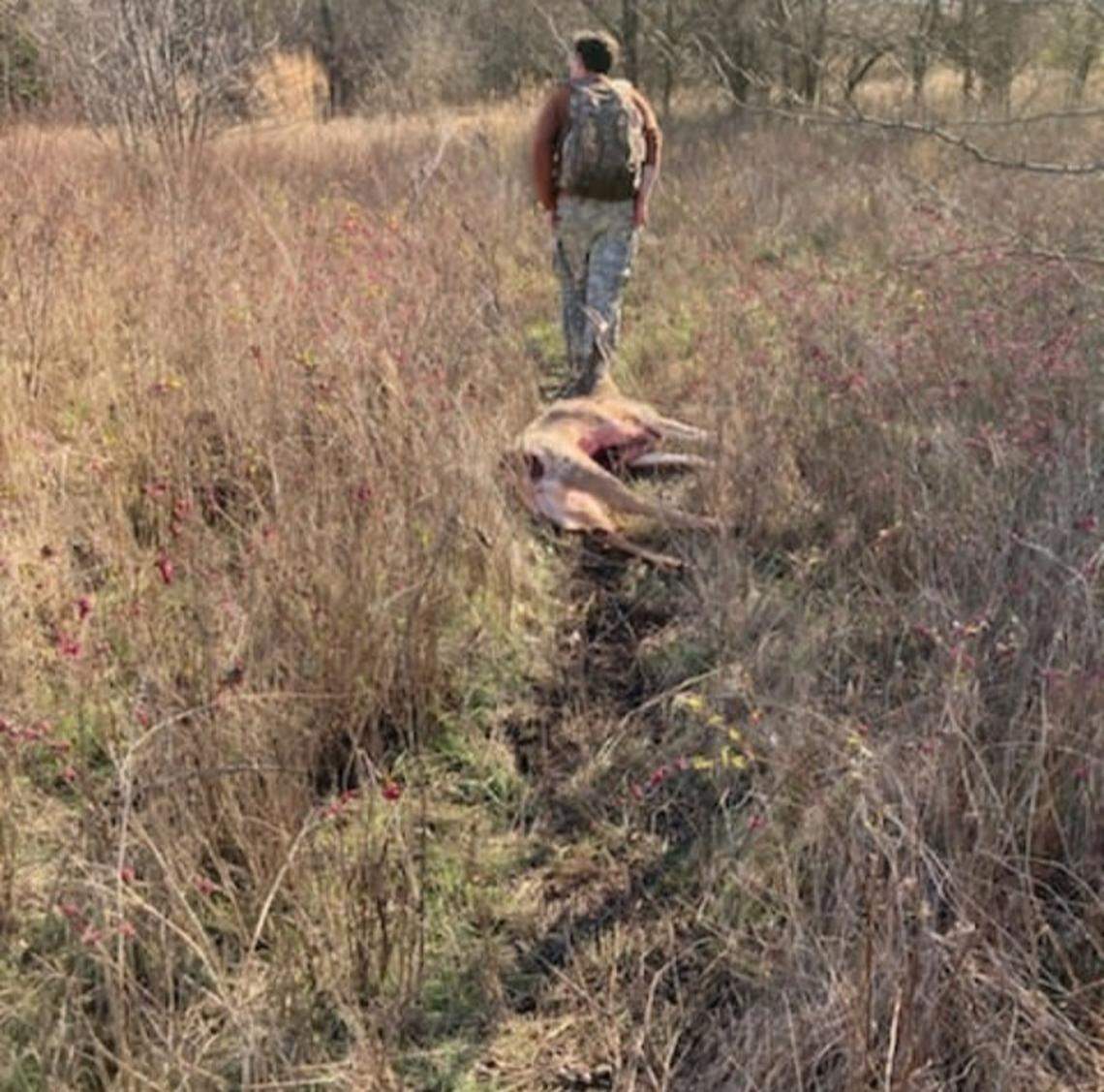 Chance Swaim on his way to dressing a deer.
