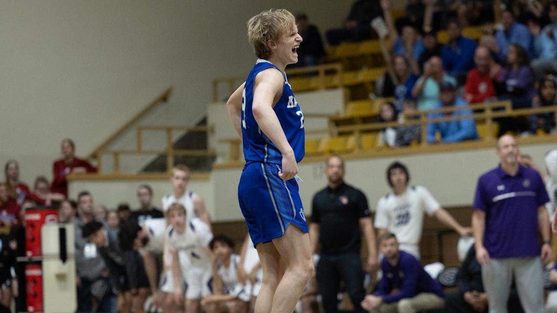 Kapaun Mt. Carmel senior Corbin Johnson hit a buzzer-beating, game-winning shot to lift the Crusaders over Wichita Heights on Tuesday.