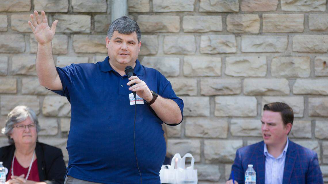 State Rep. Michael Capps introduces himself during a County Commission candidate forum sponsored by the Wichita Pachyderm Club on June 12, 2020.