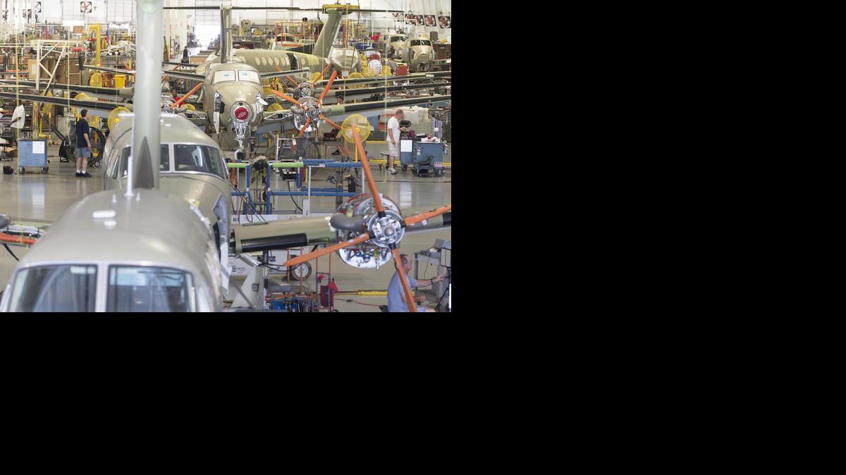 Production work on Beechcraft planes takes place inside the company’s plant IV. (June 26, 2013) 

