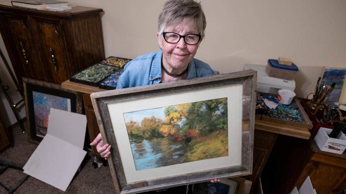 Mary Erickson, 87, is an artist who has had to cut back on working due to health reason. She is selling over 100 pieces of her work at an art show on August 13.