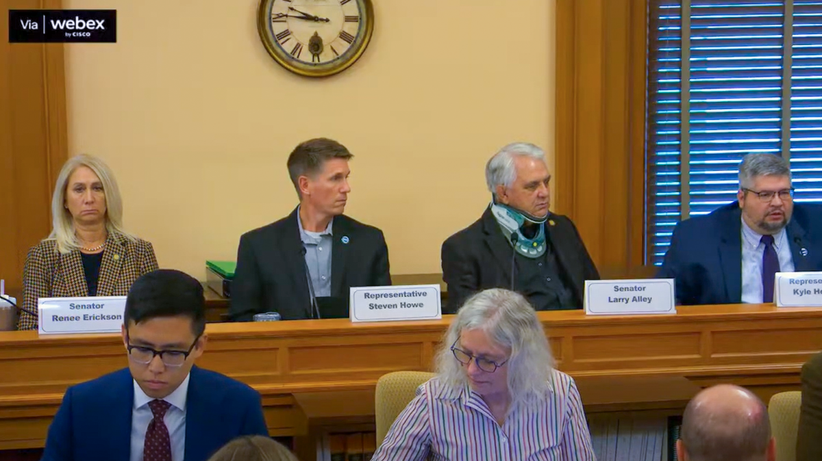 Coldwater Republican Rep. Kyle Hoffman, right, comments during the latest meeting of the Kansas Legislature’s special budget committee. The panel is expected to meet four more times before submitting its own proposed state government budget to the Legislature in January. Democratic Gov. Laura Kelly will also make budget recommendations.