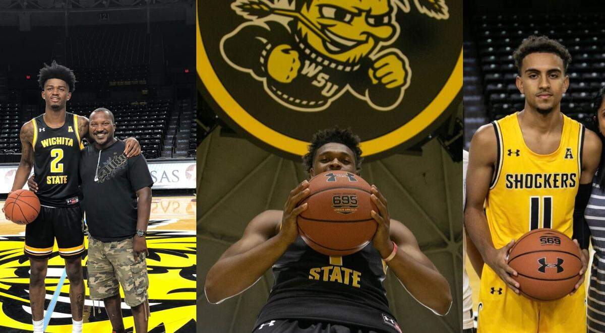 Wichita State is expected to receive three national letters of intent this week from 2019 recruits in DeAntoni Gordon (left), Tyson Etienne (center) and Noah Fernandes (right).