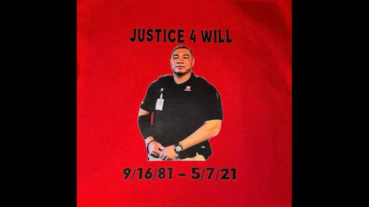 Family and friends of Will Robinson, who was killed in 2021 while working as a security guard at a former QuikTrip in downtown Wichita, wore these T-shirts Friday to the sentencing of his killer.