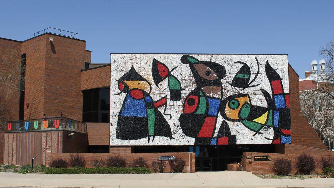 “Bird People,” the mural by Spanish surrealist Joan Miro is on the entrance to the Ulrich Museum of Art at Wichita State University.