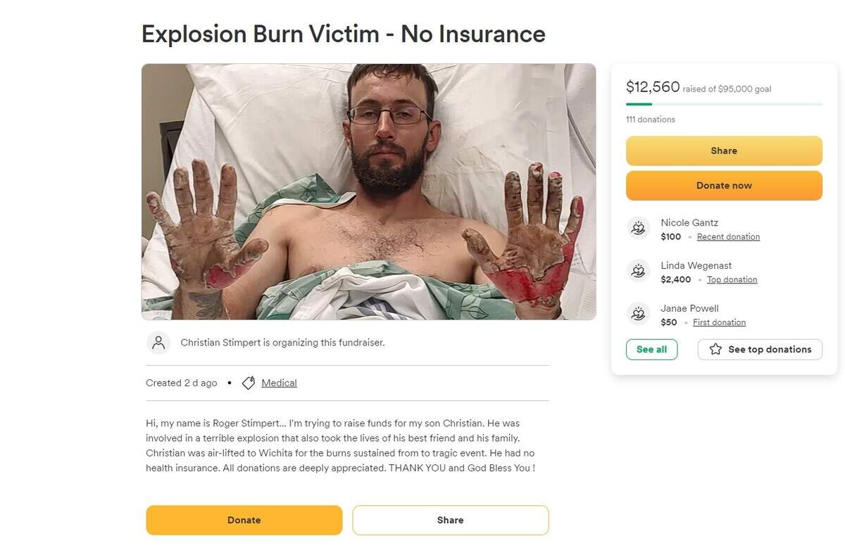 Christian Stimpert is recovering after narrowly escaping an explosion and fire that killed his friend and family on Saturday.
