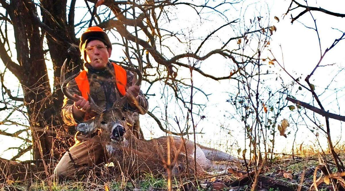 Chance Swaim poses with a big 8-point Kansas whitetail buck he shot on Dec. 3, 2023.