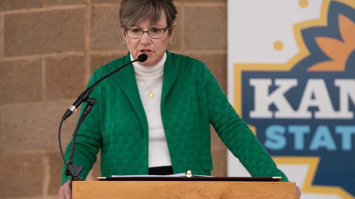 Kansas Governor Laura Kelly debates Kansas Attorney General Derek Schmidt debate at the Kansas State Fair in Hutchinson on Sept. 10, 2022.