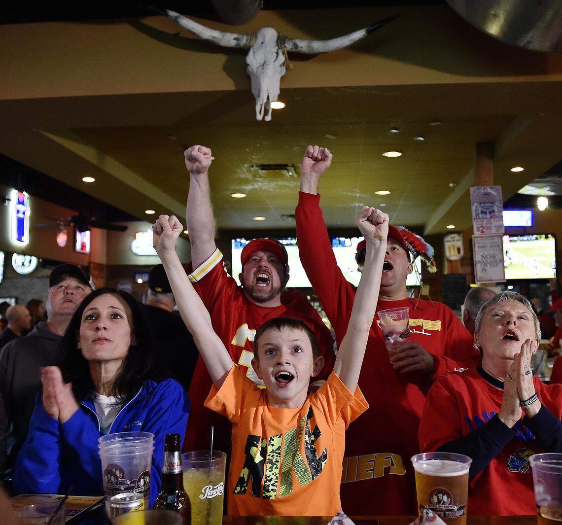Chiefs fans watch a game at Johnny’s Tavern in Overland Park.