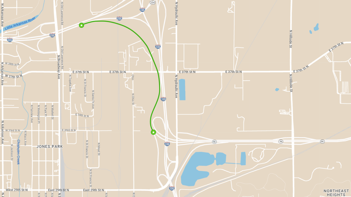 The Kansas Department of Transportation provided this graphic showing the path of the new ramp.
