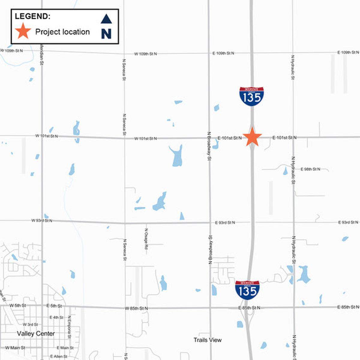 This graphic, provided by the Kansas Department of Transportation, shows where a bridge redecking project on I-135 in Sedgwick County is planned for this weekend. Work affecting traffic is anticipated to be completed by late August.