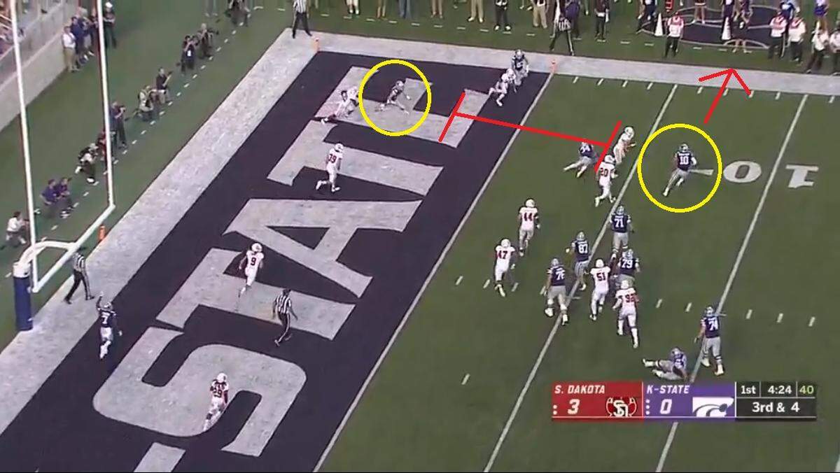 Skylar Thompson fails to see Zach Reuter on this QB scramble (Screen shot)