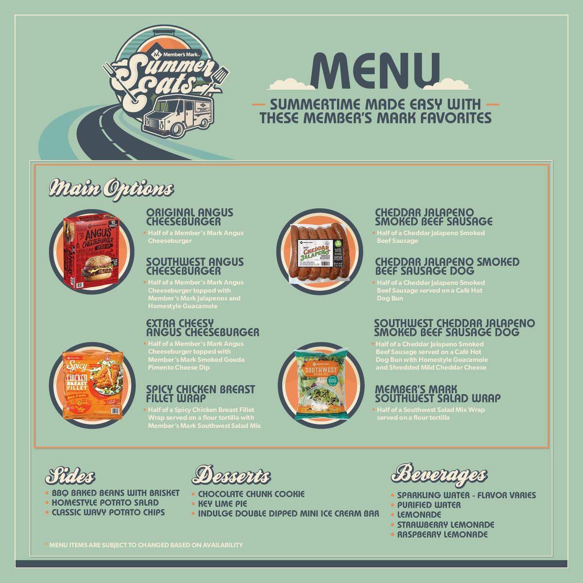 The menu for the Member’s Mark Summer Eats Food Truck, which is in Wichita through Friday.