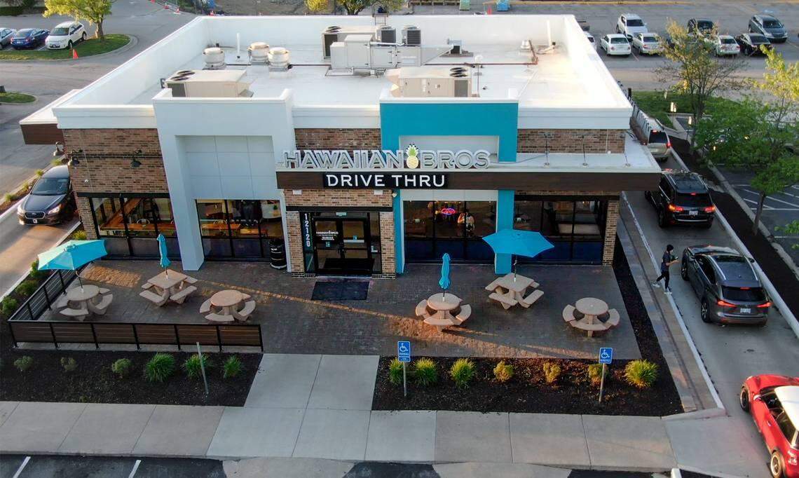 Hawaiian Bros restaurants are easily recognizable for their ocean-blue paint jobs and signs accented with a pineapple. One similar to this out-of-market Hawaiian Bros opens Monday at Plazzio.