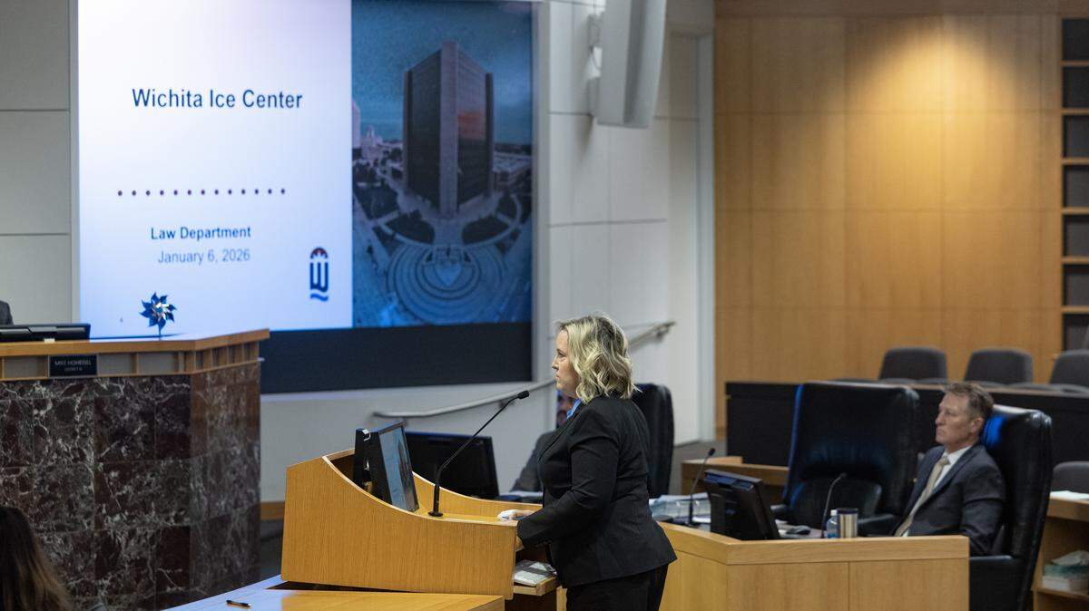 Wichita City Attorney Jennifer Magana advises the City Council at Tuesday’s meeting, where council members approved a $219,000 settlement with Genesis Health Clubs over a failed public-private partnership at the Wichita Ice Center .