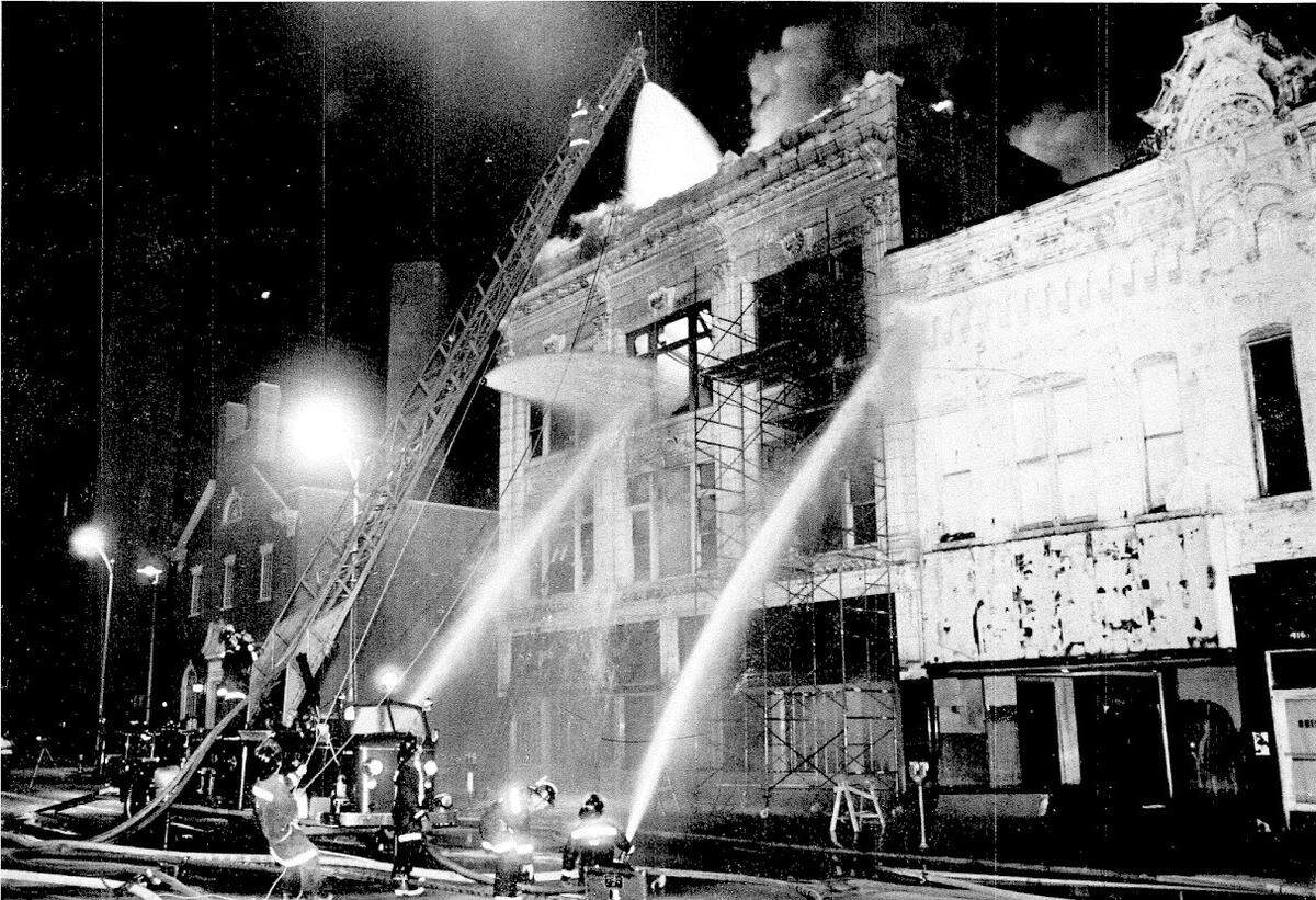 In April 1974, eight months after Rich and Marni Vliet started remodeling the Mead Building with plans to open a bar and restaurant there, it caught fire and burned. The glass dome they were installing was one of the only things that survived the fire.