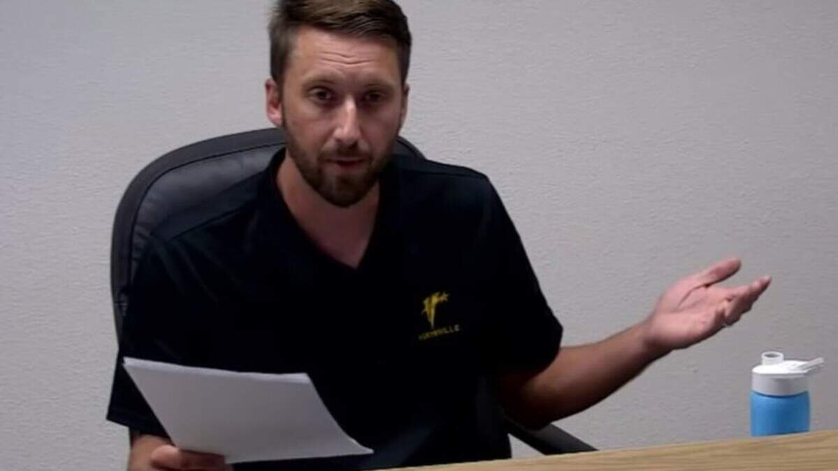 Council member Eric Myers speaks at the Haysville City Council meeting on June 8.