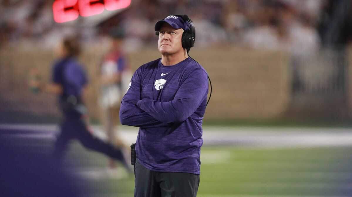 Kansas State Wildcats head coach Chris Klieman looks on during the second half against the North Dakota Fighting Hawks at Bill Snyder Family Stadium on Aug. 30, 2025.