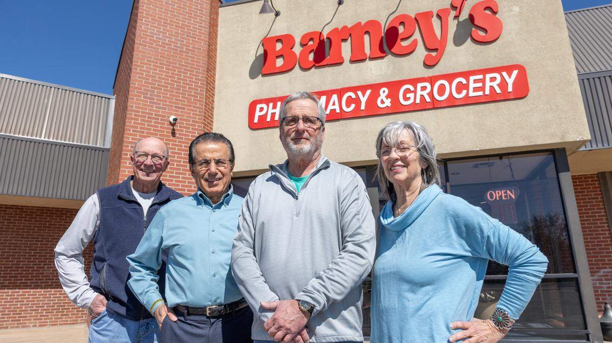 The owners of Barney’s Discount Drug and the pharmacy within it have made the difficult decision to close. They include, from left, Victor Riffel, George Saghbene, Scott Riffel and Dana Riffel.