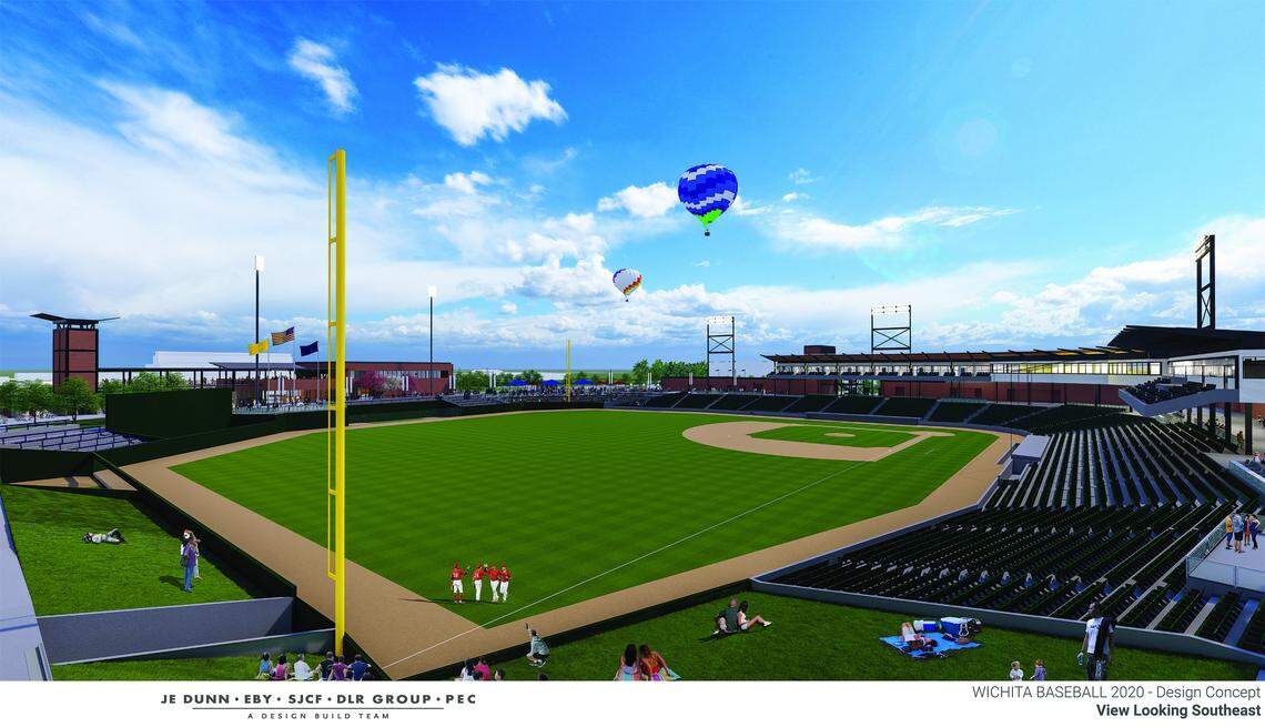 The left field view of Wichita’s new ball park, showing the seating berms in the outfield.
