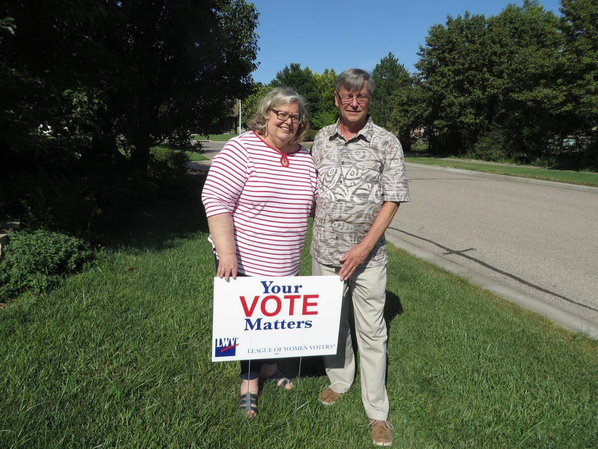 Ron M. Estes doesn’t have a sign for his own candidacy in his yard, but he and wife Ellen do have one urging people to get out and vote.