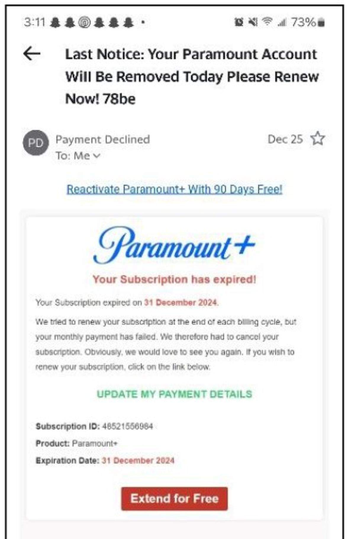 A fraudulent email