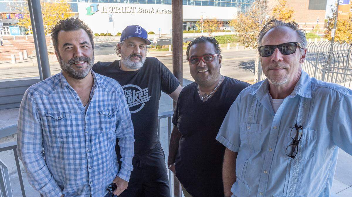 Bruce Rowley, left, said he found consummate pros in, from left, Justin Brown, Alex Thomas and Paul Drace to bring a bar and restaurant to his ArenaPointe development near Intrust Bank Arena. The trio next year will open Solly & Jude’s at 400 S. Emporia.
