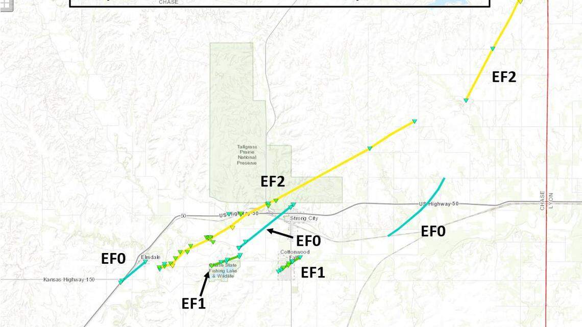 Report shows injuries, damage and details about eight Chase County, Kansas, tornadoes
