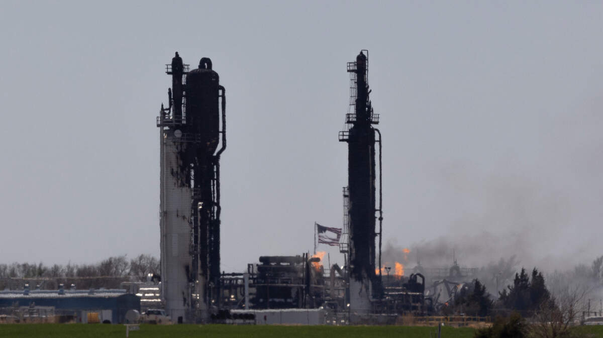 A fire burns at a gas facility near Haven on Thursday.