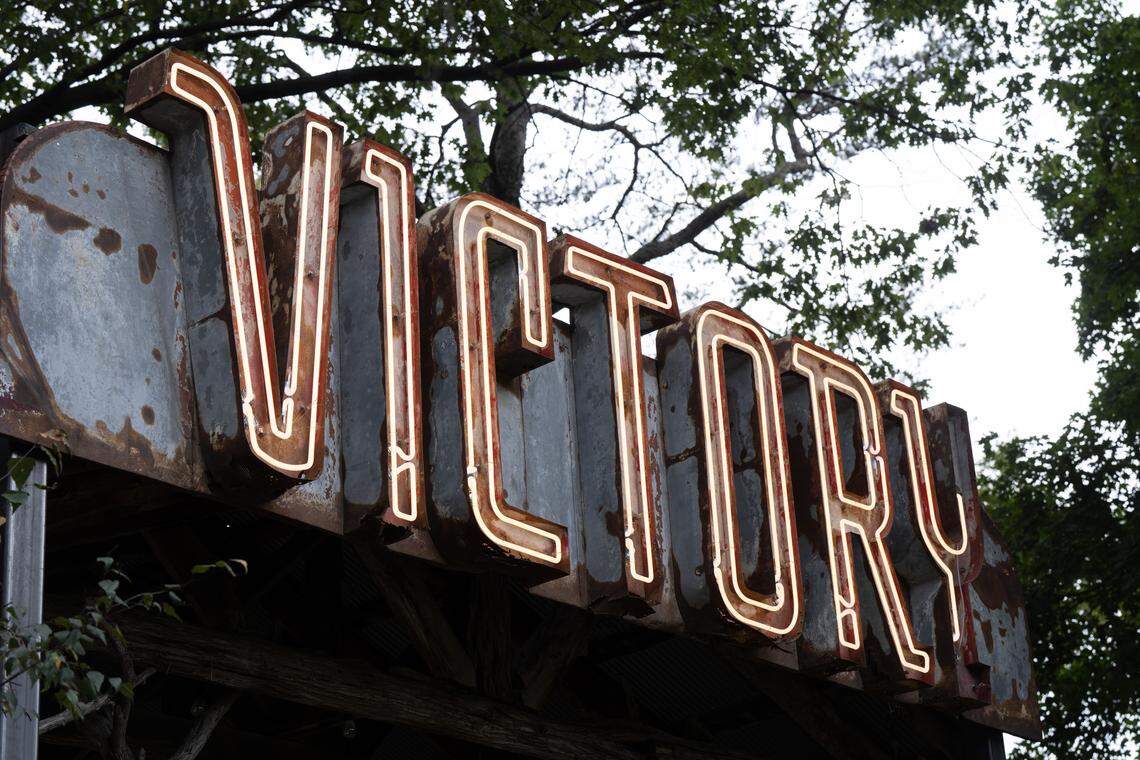 The Bartlett Arboretum is the new home of an old Wichita theater sign. The Victory Theater was torn down in 1977.