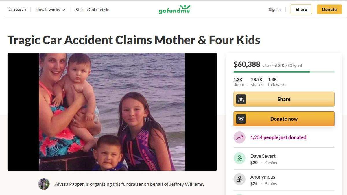 A GoFundMe account is raising money to pay for burial costs for Jessica Noel and four of her children. The family was killed in a traffic crash Friday.