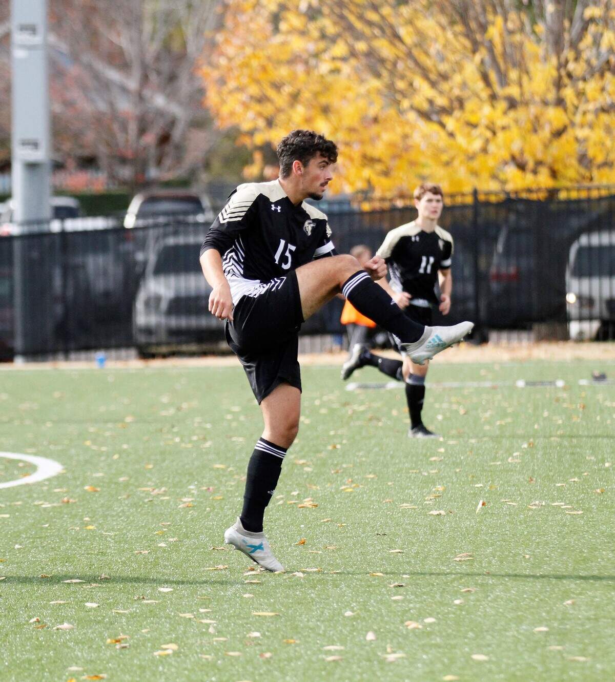 Maize South senior midfielder Spencer Steinhoff plays a ball during the Class 5A state championship game Saturday in Topeka. (Nov. 3, 2018)