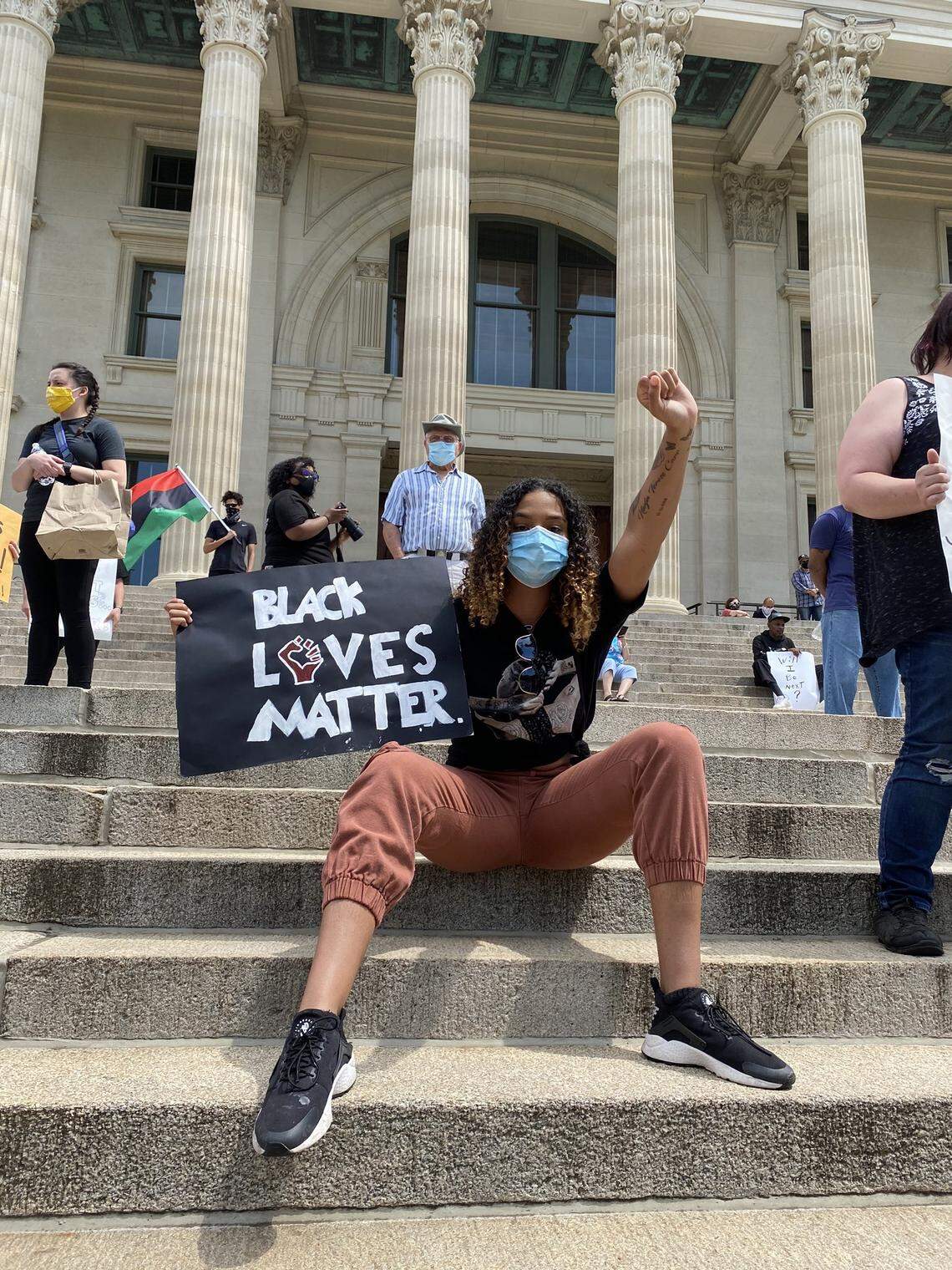 K-State women’s basketball player Christianna Carr at a peaceful protest in Topeka