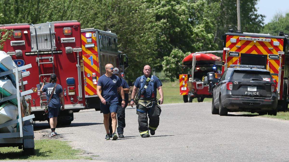 Wichita fire and police were at OJ Watson Park on Sunday after a 23-year-old man drowned in the lake at the park.