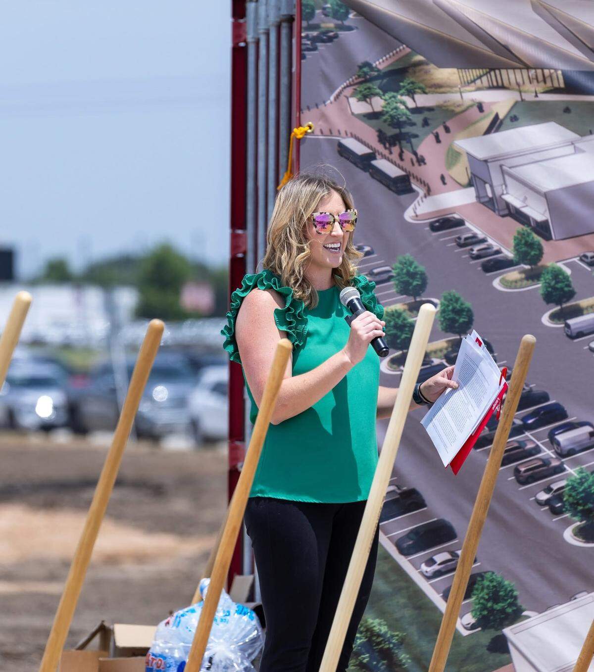 Rachel Lange-Mills, president and supervising broker at Lange Real Estate, speaks at the 2024 groundbreaking for the Champtown development in Park City.