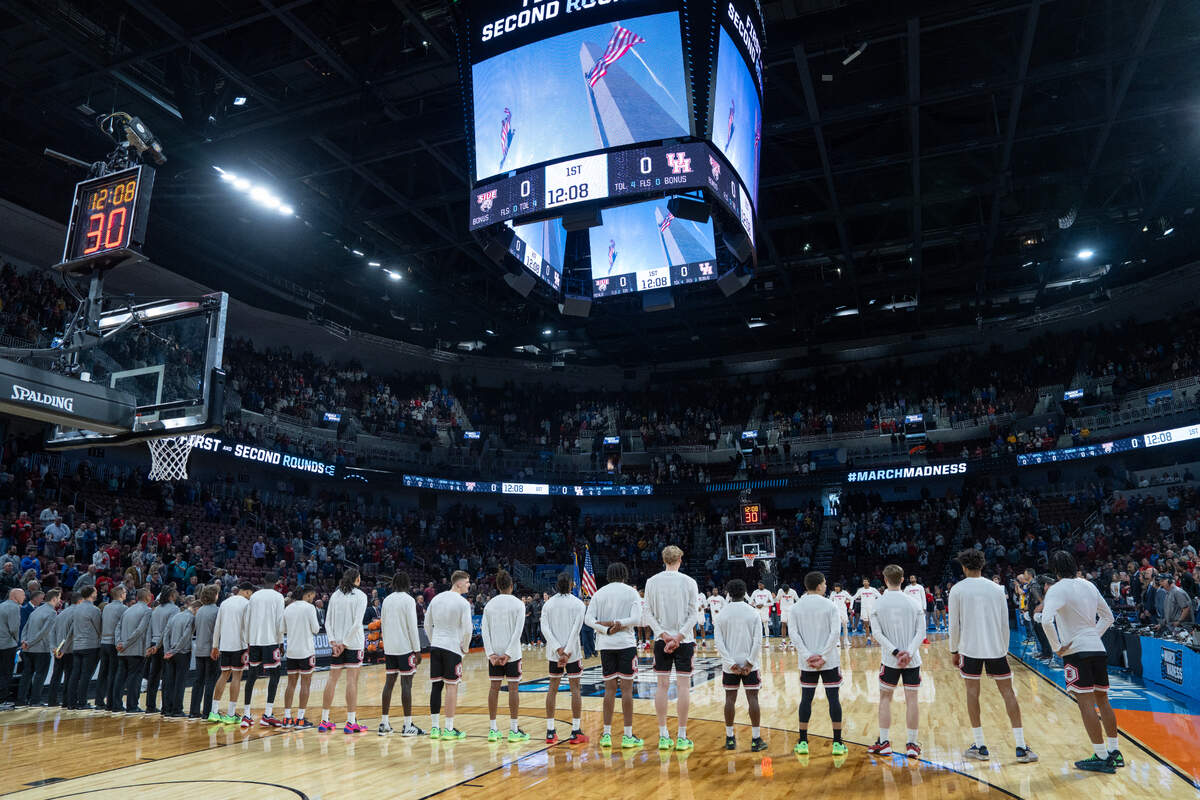 The National Anthem at the start of the Houston and SIU-Edwardsville game in the first round of the 2025 NCAA Division I Men’s Basketball Championship.