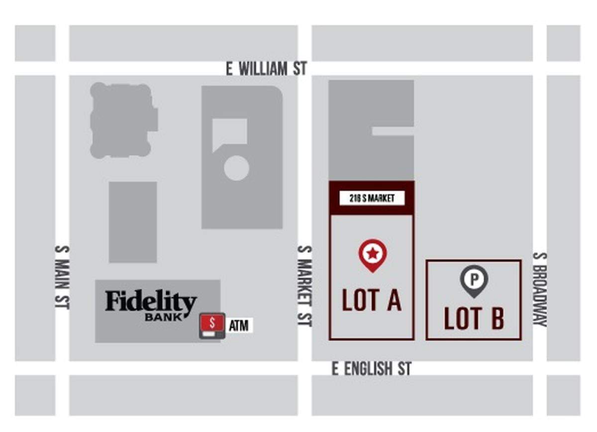 The Fidelity Bank farmers market has moved to Lot A east of the bank. Lot B will be offered for parking.