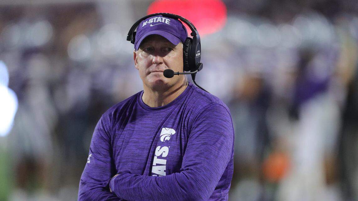 Kansas State Wildcats head coach Chris Klieman looks on during the fourth quarter of the game against Arizona at Bill Snyder Family Stadium on Friday, September 13, 2024.