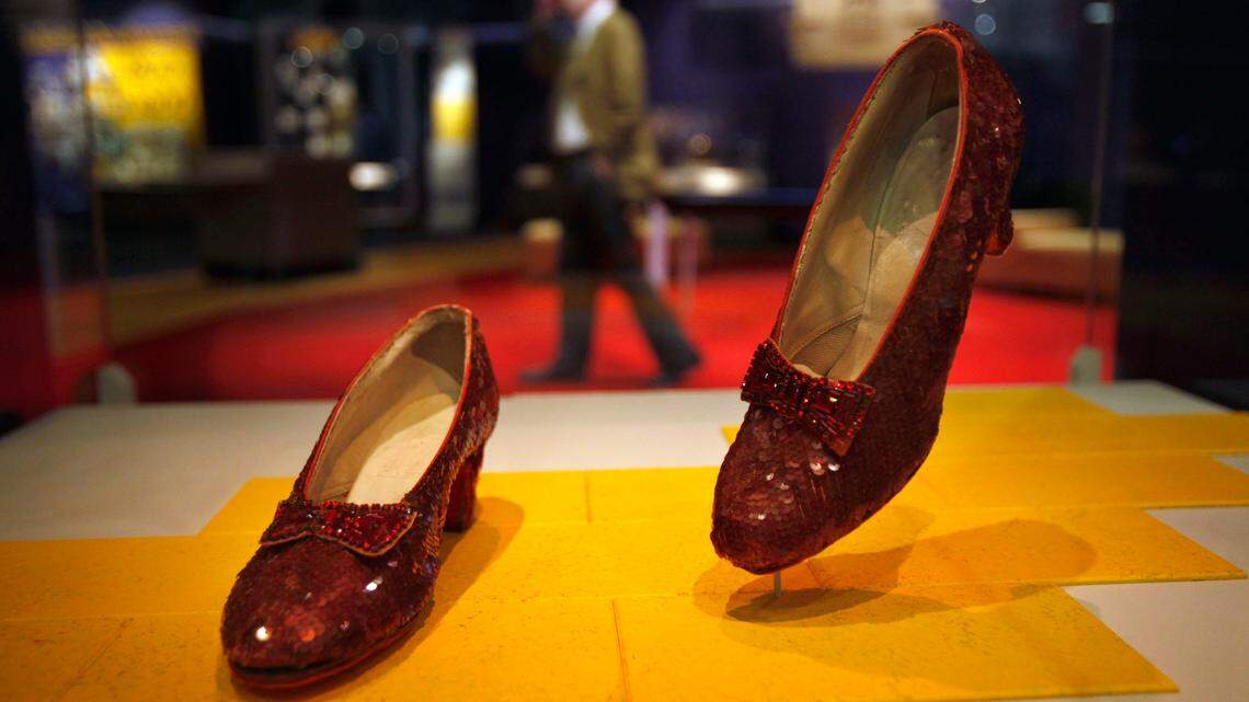 Dorothy’s Ruby Slippers from “The Wizard of Oz” are seen on display pre-restoration at the Smithsonian’s National Museum of American History in 2012.