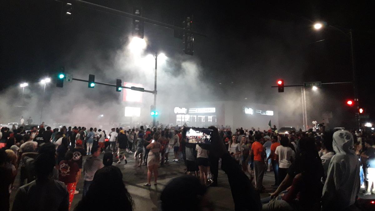 Tire smoke fills the intersection of 21st and Arkansas in Wichita as drivers performed tricks at a May 31, 2020 protest in Wichita in response to the police killing of George Floyd. A new ordinance passed by the City Council would make spectating and sideshows illegal.